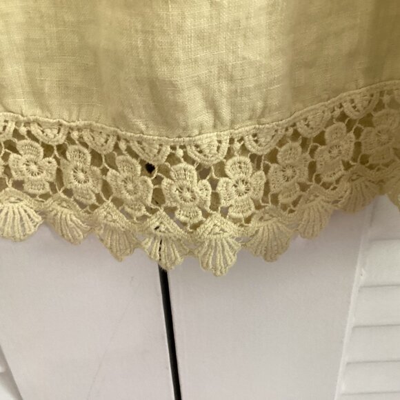 Piazza Roma 100% Linen Blouse Tunic Shirt Size M Buttery Yellow W/ Lace Details - Picture 2 of 13